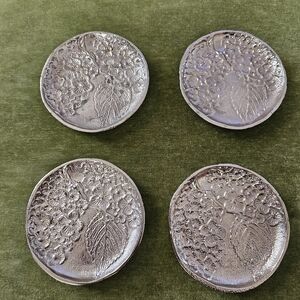 Aluminum Decorative Silver Floral Botanical Coaster Set Of 4 Vintage Home Decor